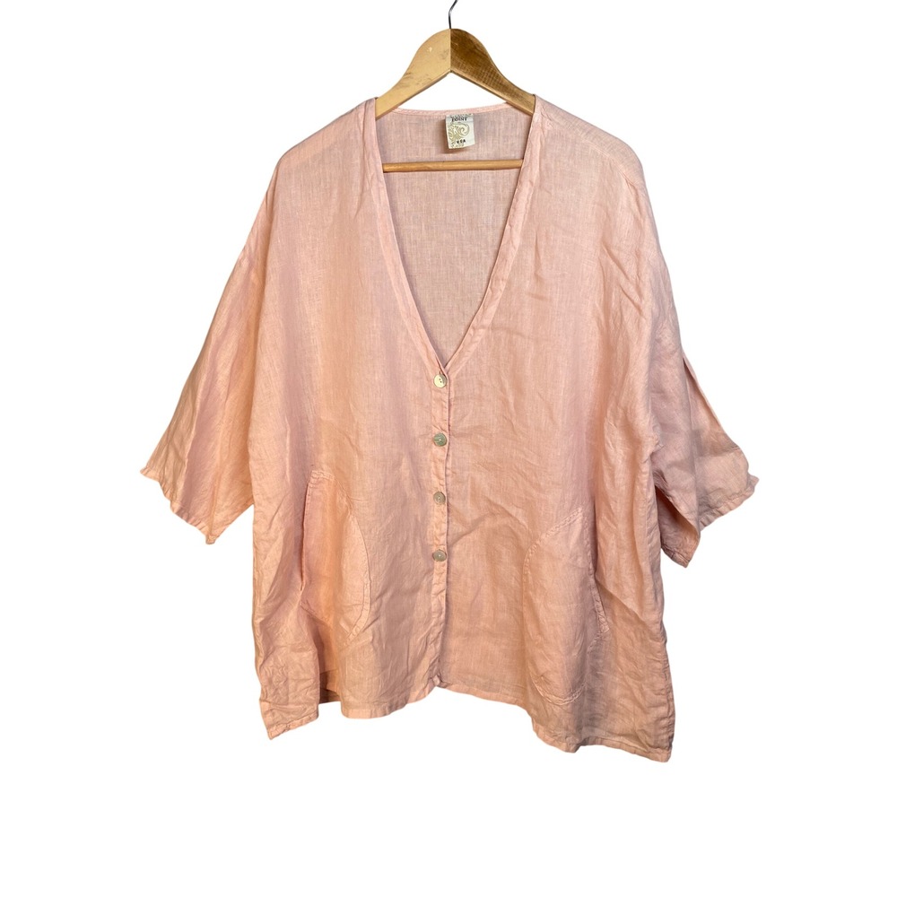 Match Point Linen Button Down Tunic Top Large Oversized Lagenlook Quiet Luxury